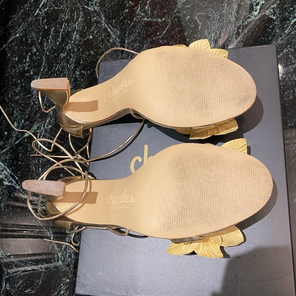 Kristine light gold-metallic 9 1/2M floral lace up 3 1/2” heels by Charles David - Picture 3 of 6